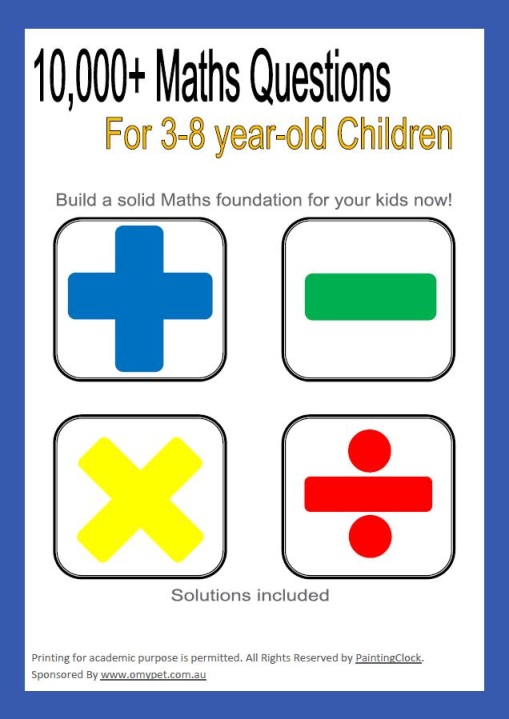 Maths eBook Exercise Questions &amp; Answers for Children aged 3-8