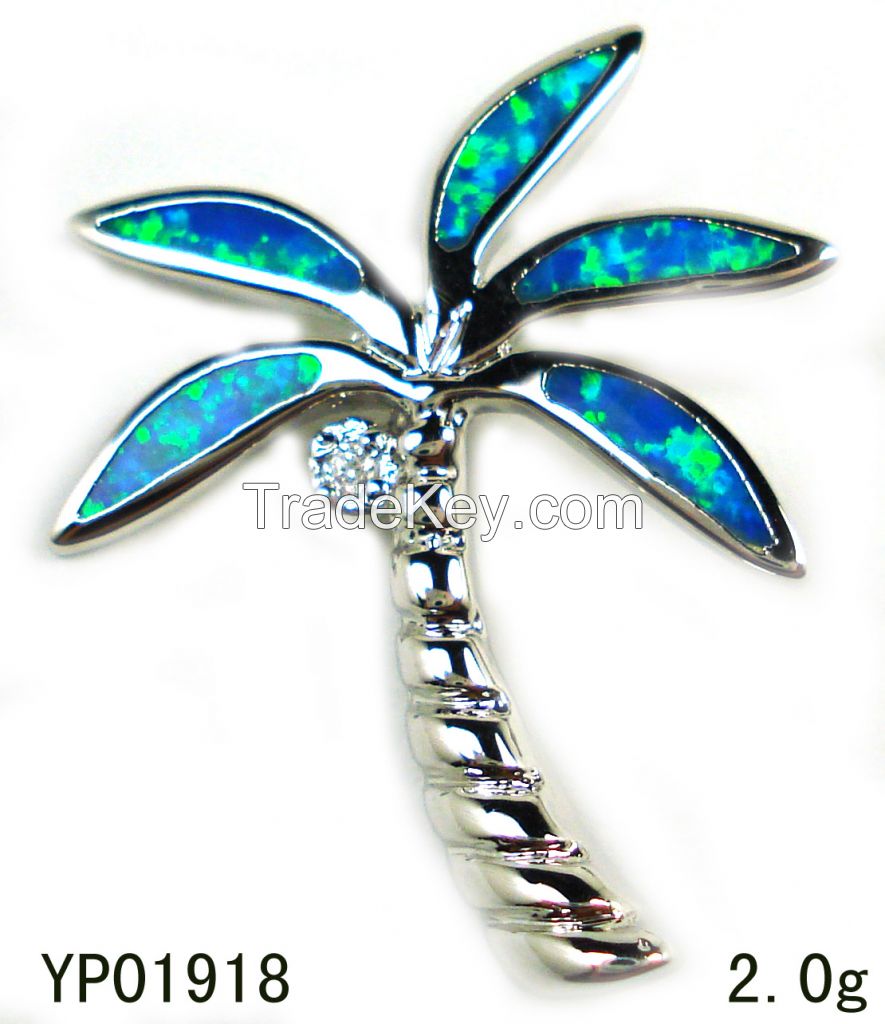 925 sterling silver opal Palm tree pendant