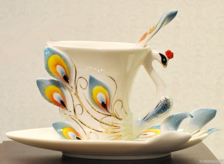 enamel tea cup and saucer