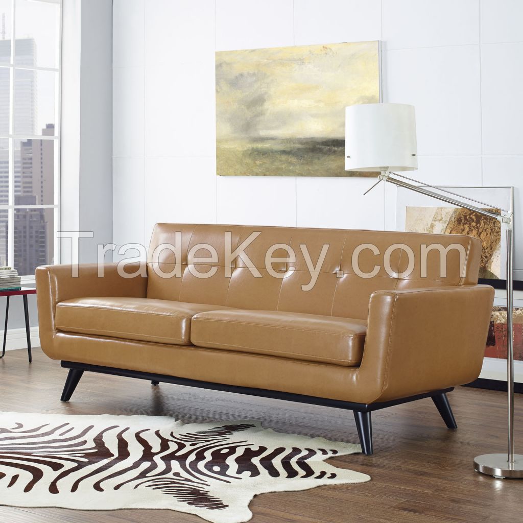 Comfortable Tan Bonded Leather Couch 