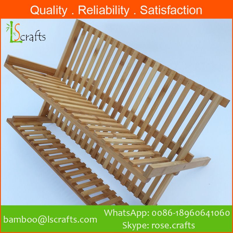 Eco-Freindly  Bamboo Organizer Folding Dish Rack/Holders