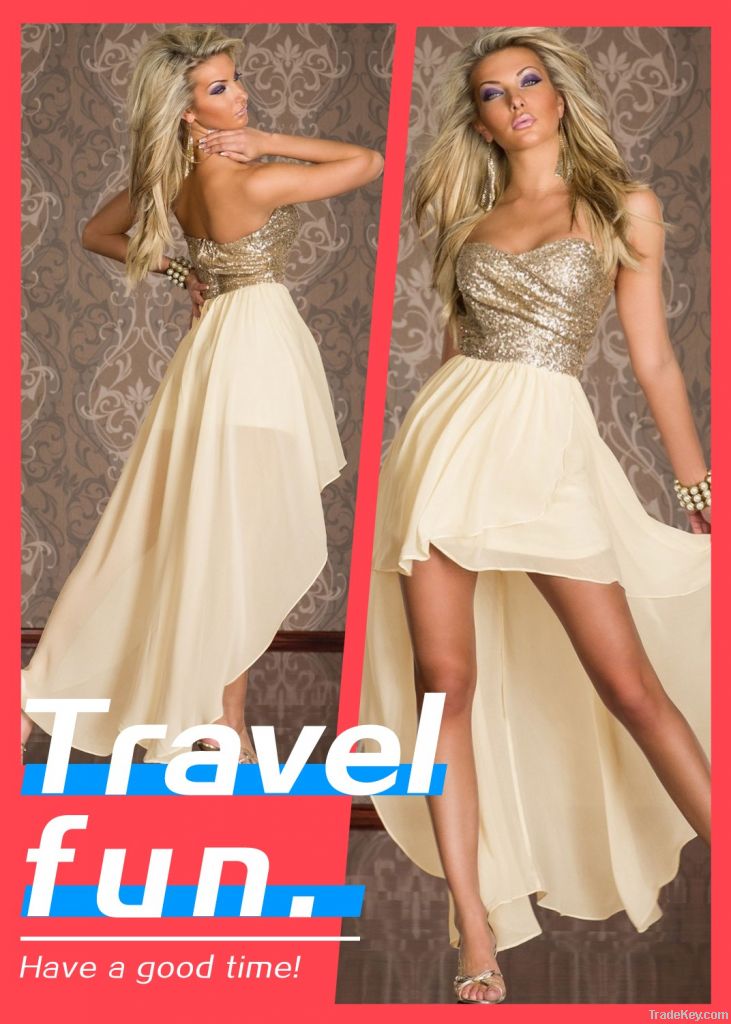 Fashion Women Charming Boulevard Sequined Long Dress Beige, Prom Dresse