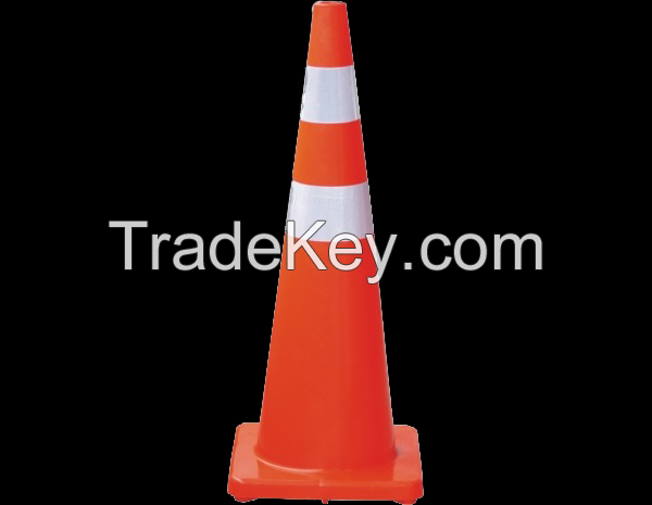 Fluoresent orange PVC road traffic cones with reflective collars 90cm