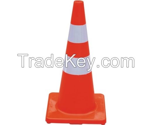 Fluoresent orange PVC road traffic cones with reflective collars 70cm