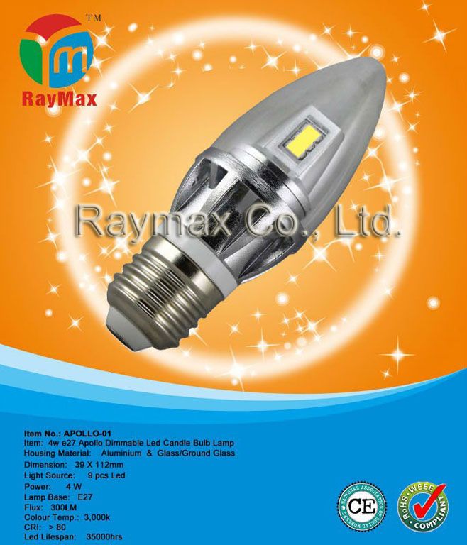 Dimmable led candle bulb, dimmable led bulb, e27 led bulb light