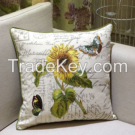 Linen cotton embroidery and print decorative pillow cover for home and living bed room decoration