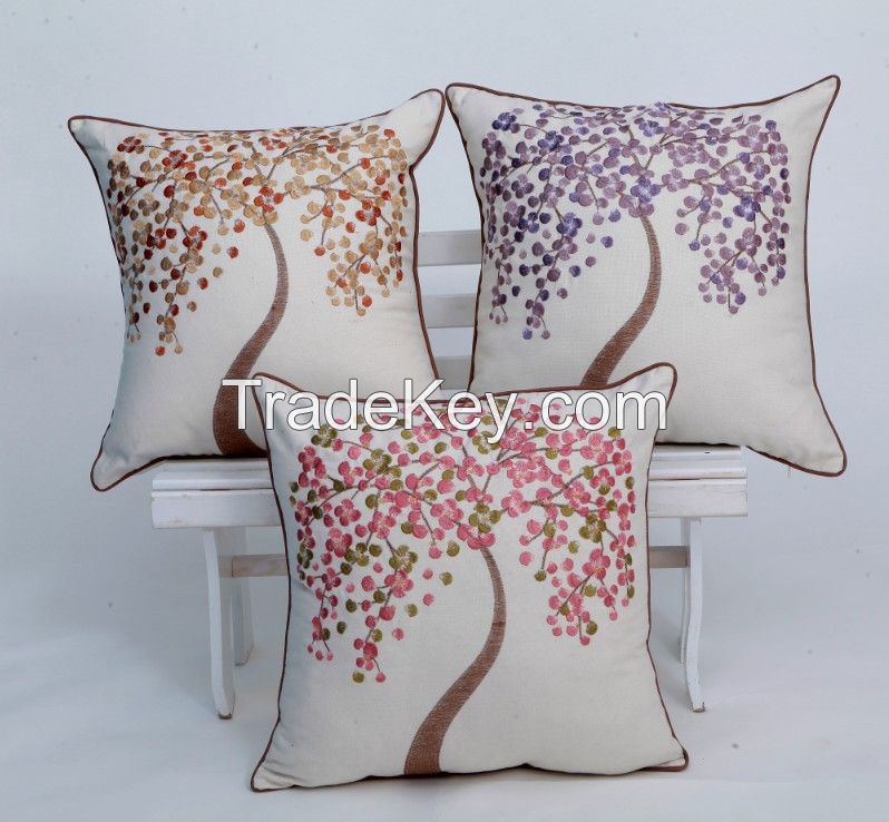 Linen cotton embroidery and print decorative pillow cover for home and living bed room decoration