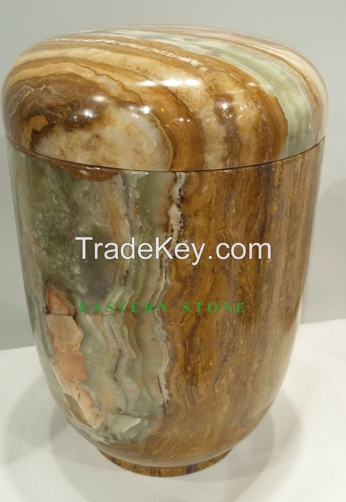 ONYX, MARBLE, FOSSIL STONE ASH URN, CREMATION URN, FUNERAL URN