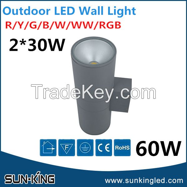 Fashionable ip65 backyard/outer wall COB led up and down light 2x30W 60W led outdoor wall lamp