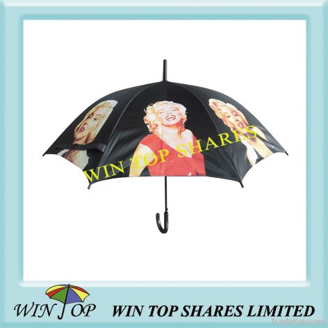 Steel fiberglass frame Auto Straight super star Photo logo digital Printing umbrella