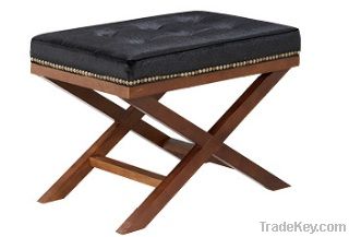 Low Price Leather Oak Ottoman