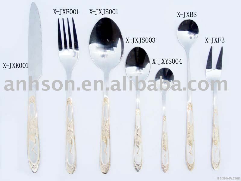 stainless steel cutlery with gilded handle/flatware