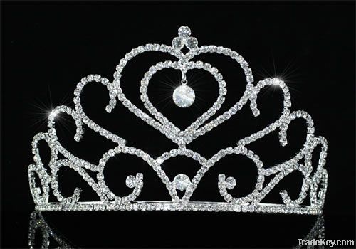 Bridal Wedding Heart Sparkling Crystal Tall Tiara CT1274