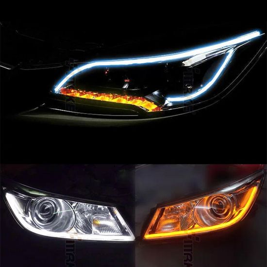 White Amber Flexible Tube Style Switchback Headlight Strip DRL Daytime Decorative Light 