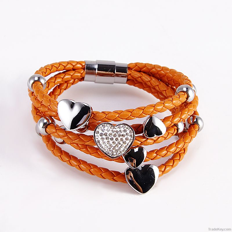 2012 Fashion Stainless Steel Braided Leather Bracelet Wholesale