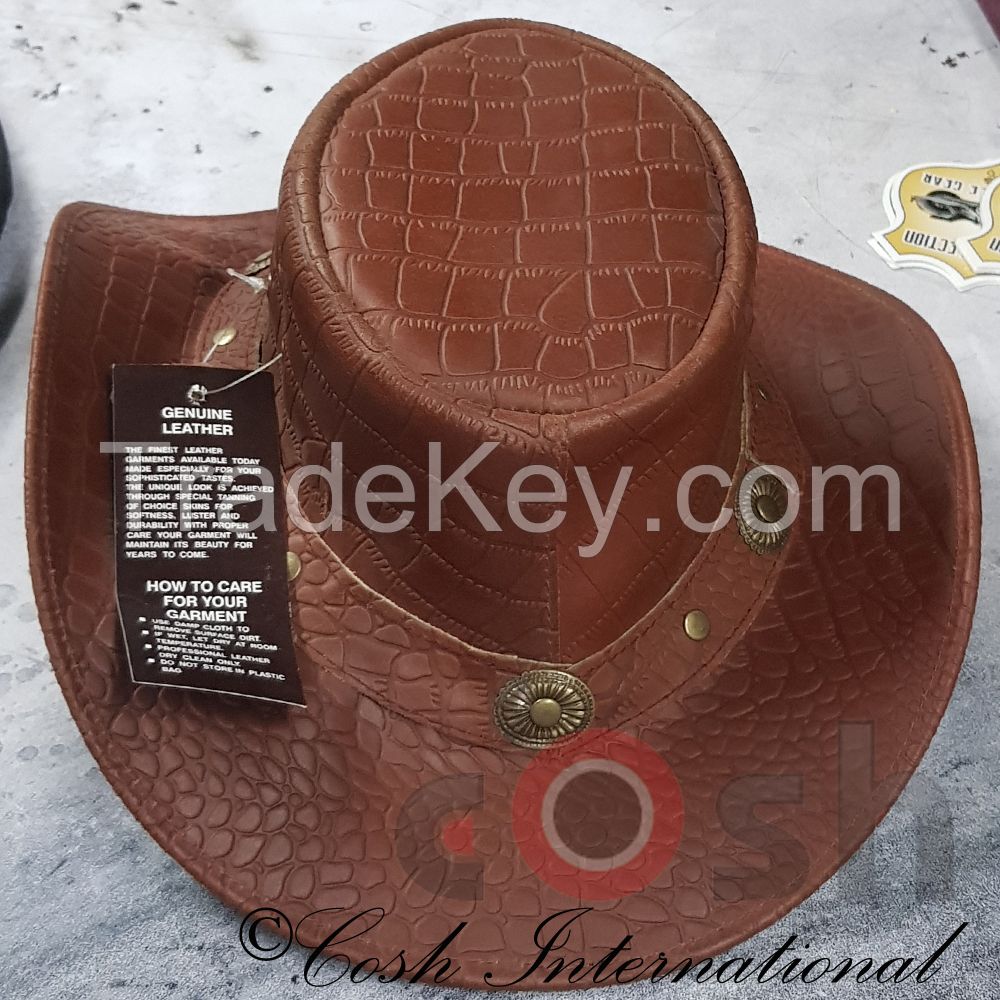 Brown Leather Stem Punk Hat