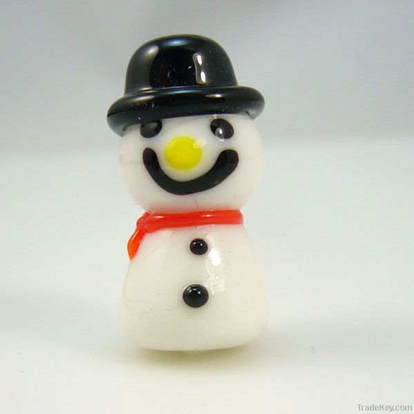 lampwork glass snowman beads with black hat