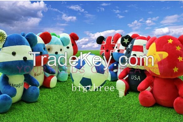 Teddy bear plush toys flag 2014 Brazilian World Cup mascot machine dollrld Cup mascot machine doll