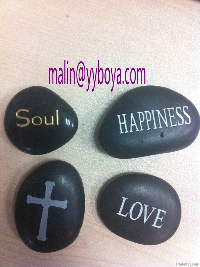 engraved pebble stone, word pebble stone, letterring pebble stone