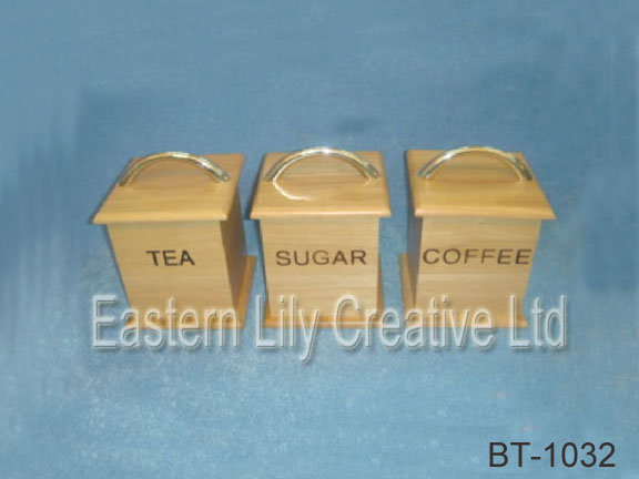 Set of 3 Bamboo canisters with plastic liner/Bamboo canister