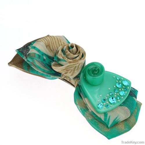 Green Korean Style Chiffon and Resin Barrette