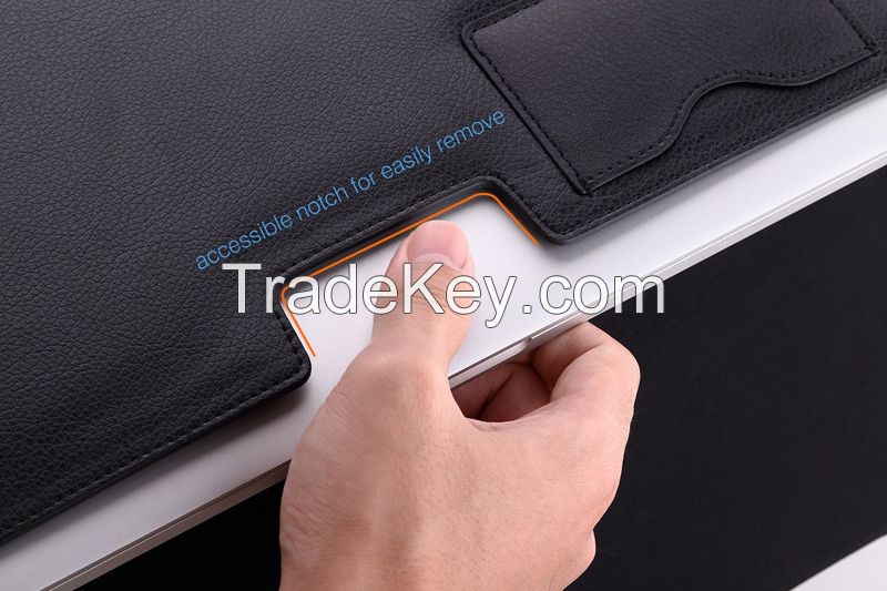 Reyon Macbook Air 12 inch Case - Leather Sleeve (Black) for Apple Macbook Air 12 and most tablets