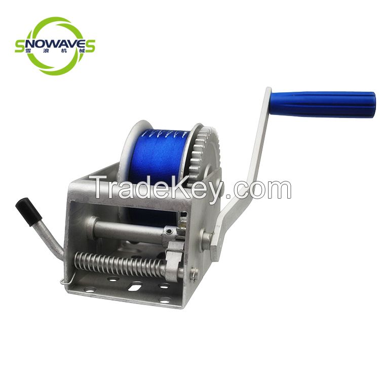 High quality hand trailer winch 1500LBS SNOWAVES webbing length 8m fixed handle