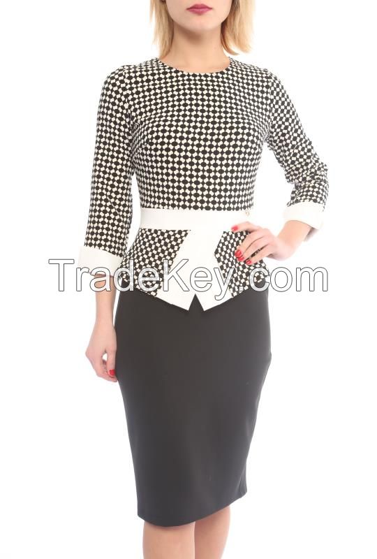 Office Style 3/4 Sleeve Knee Length Ladies Dresses