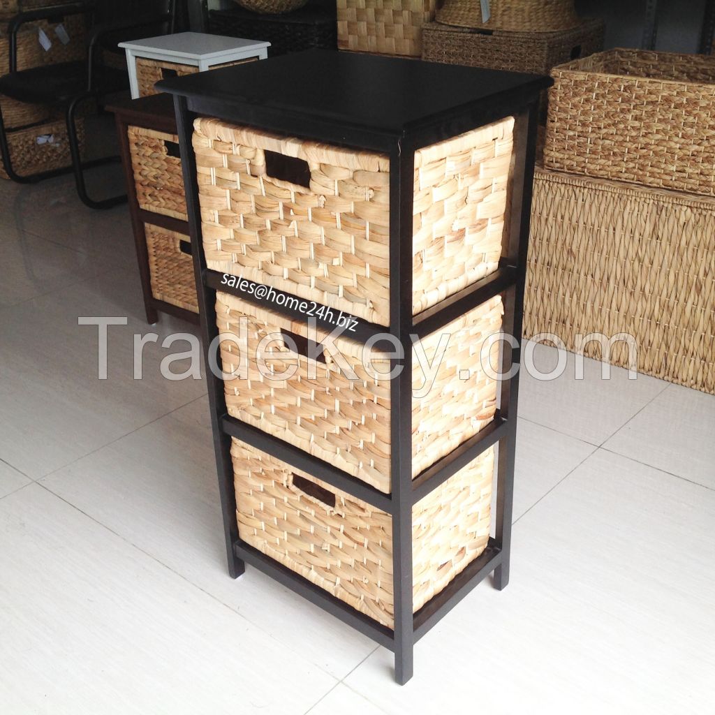 HOME24H ACACIA AND WATER HYACINTH 3 DRAWER STORAGE UNIT HOD-1003BNP, CHARCOAL/ NATURAL