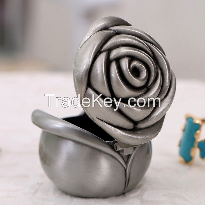 Resin antique silver rose jewelry box