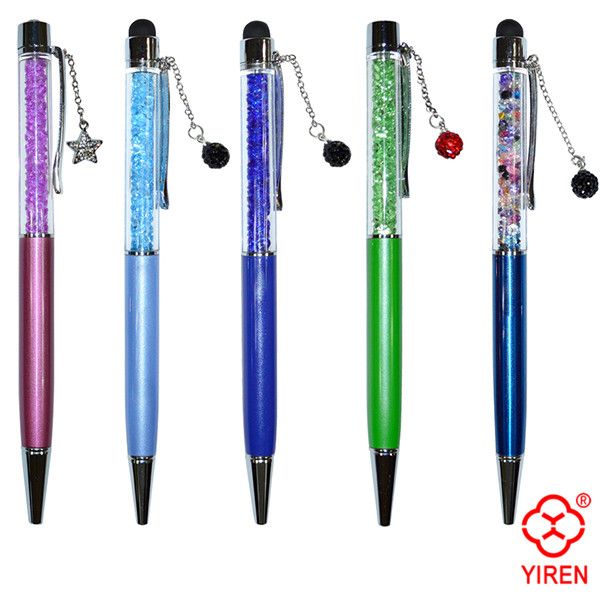 Popular Crystal Ballpoint Pen with cute pendant Beautiful Gift , muti-function Pen with Screen touch, hot selling!