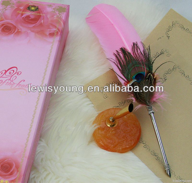 natural goose owl ostrich eagle feather pen set for ValentineÃ¢ï¿½ï¿½s day