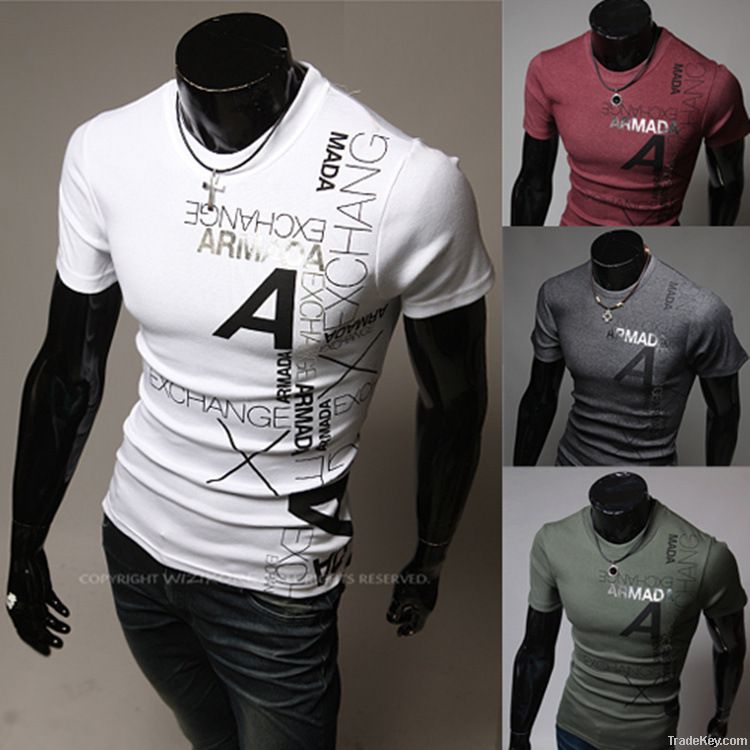 Men's fashion printing round collar short sleeve T-shirt