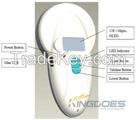 ISO11784/5 134.2k/125k 1000 ID Memory Rechargeable Battery RFID Handheld animal reader