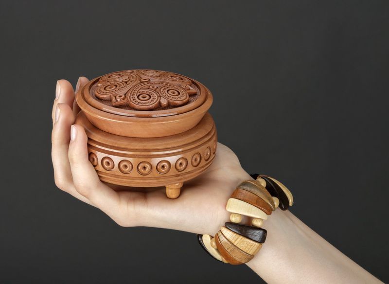 Small round wooden box