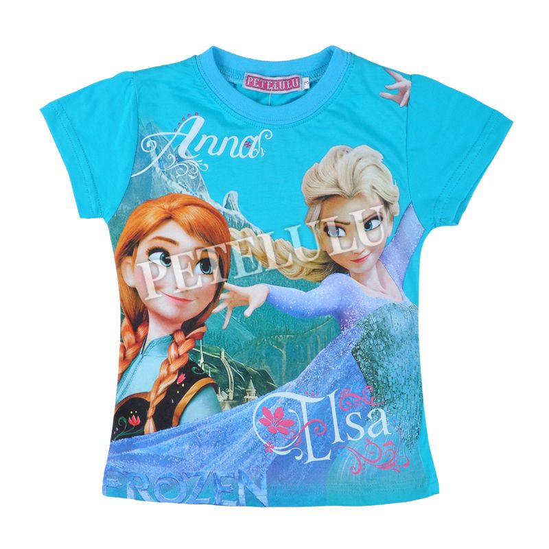 2014 new style children's summer Tees baby frozen short-sleeve cartoon t-shirt 100% cotton girls top clothes