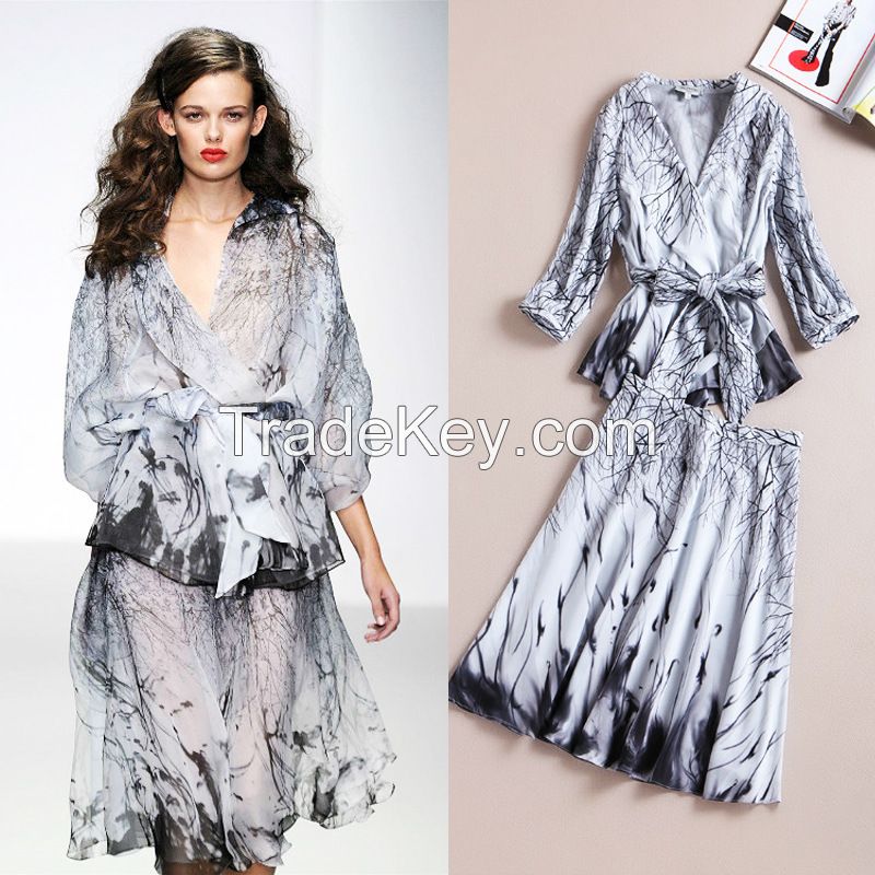 2016 Spring&summer new Europe high-end brand dress printing dress fashion simple dress ..