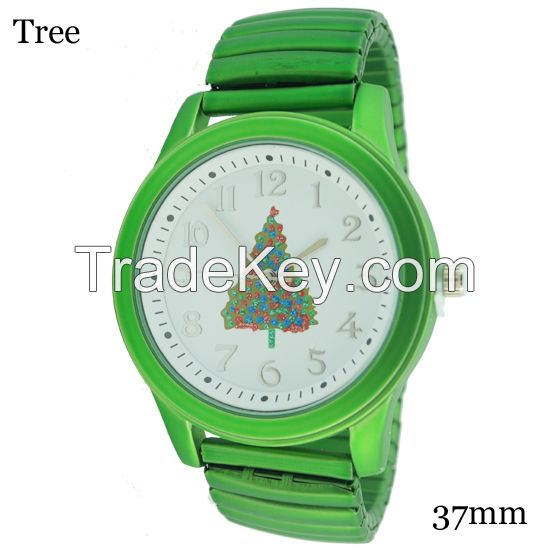 Hot Promotional Gifts Rubberized Coatedm Christmas Stretch Band Watch 37mm