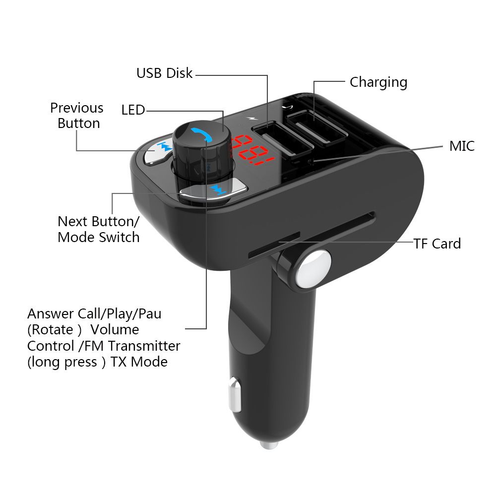 Unique Design Bluetooth Car FM Transmitter Music Modulator Car Kit Hands Free Call With U Disk /TF Card