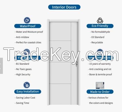 New interior room water proof door design modern waterproof wpc solid wooden doors with accessories 