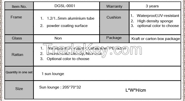 outdoor garden furniture PE rattan sun lounger