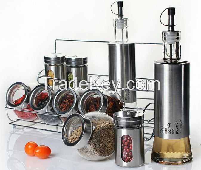 Stainless steel coating glass spice jar glass canister glass storage jar 