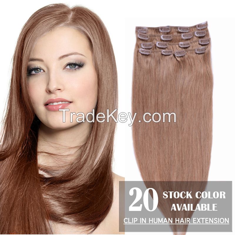 7pcs/70g Clip in 100% Brazilian Human Virgin Hair Extensions Silk Straight 15&amp;quot;- 22inch 22colors