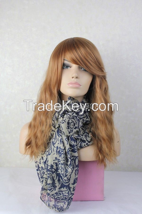 Women Sexy Light Brown Oblique bangs Large waves mechanism dedicated big Curl Roll wave bangs scroll Loose Wave