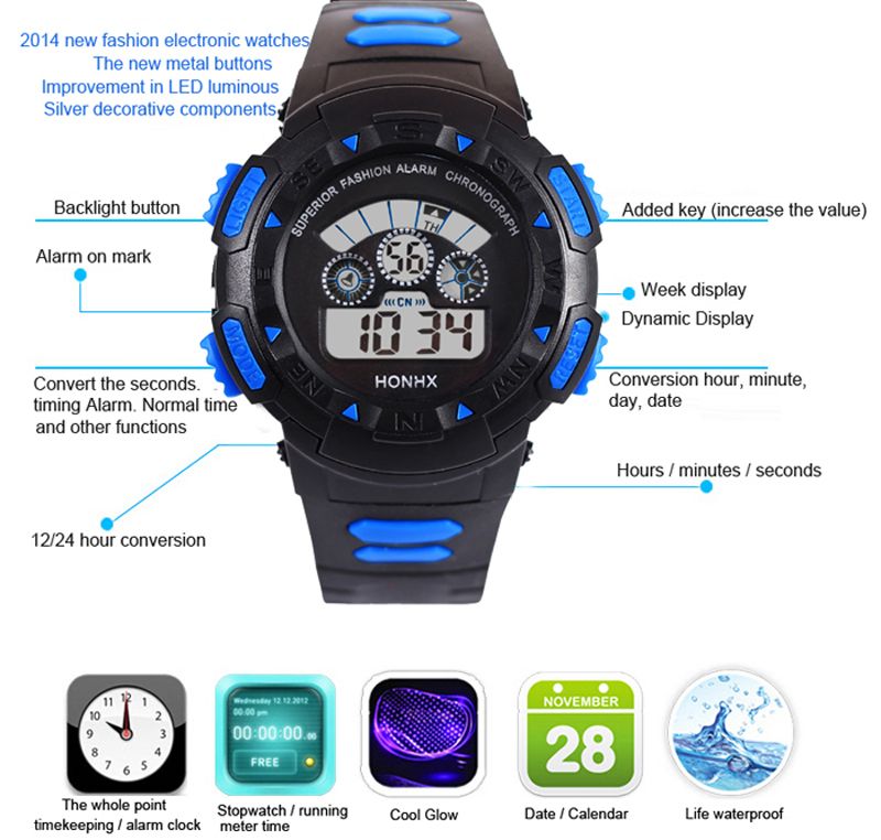 Digital LED Quartz Alarm Date Sports Wrist Watch