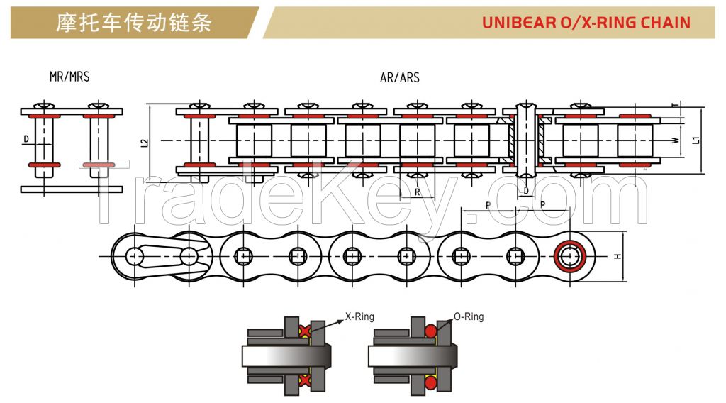 420UO/428UO/520UO/525UO/530UO/630UO O-Ring Racing Motorcycle Chain