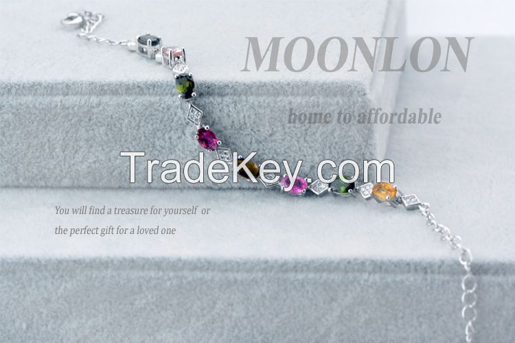 100% 925 sterling silver inlaid gemstone fashion bracelet