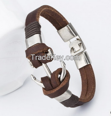 Fashion genuine leather bracelet  with dumb old silver buckle