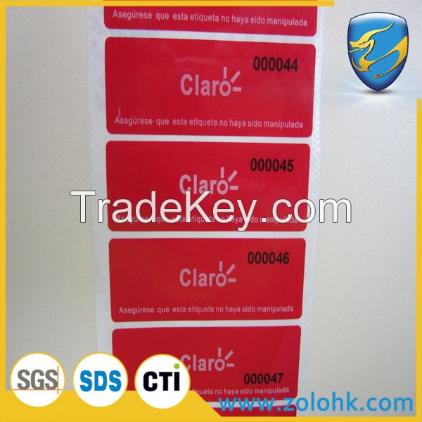 Tamper evident Security Llabel