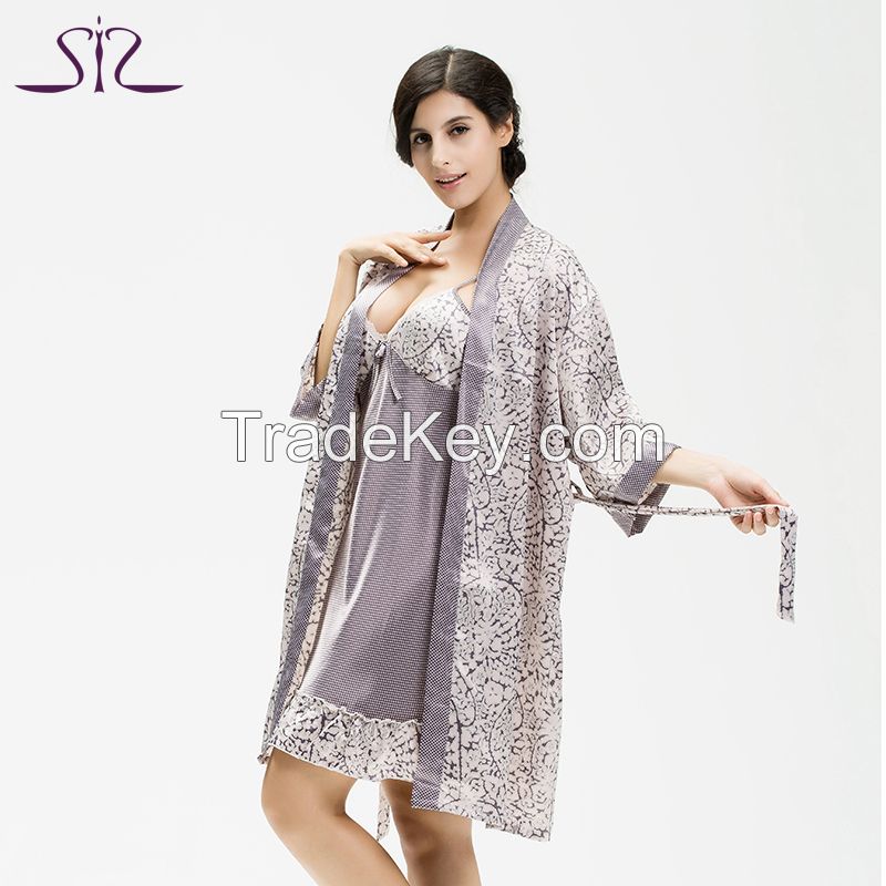  2015 Top Sale Women bath robe and Nightgown 2 Piece Sexy Noble Robe Set Of Kigurumi Bathrobe For Women